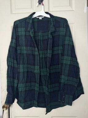Old Navy Green and Navy Plaid Button-Up Flannel Shirt - 2X